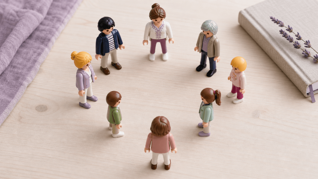 Terapia sistémica con figuras Playmobil dispuestas sobre una mesa