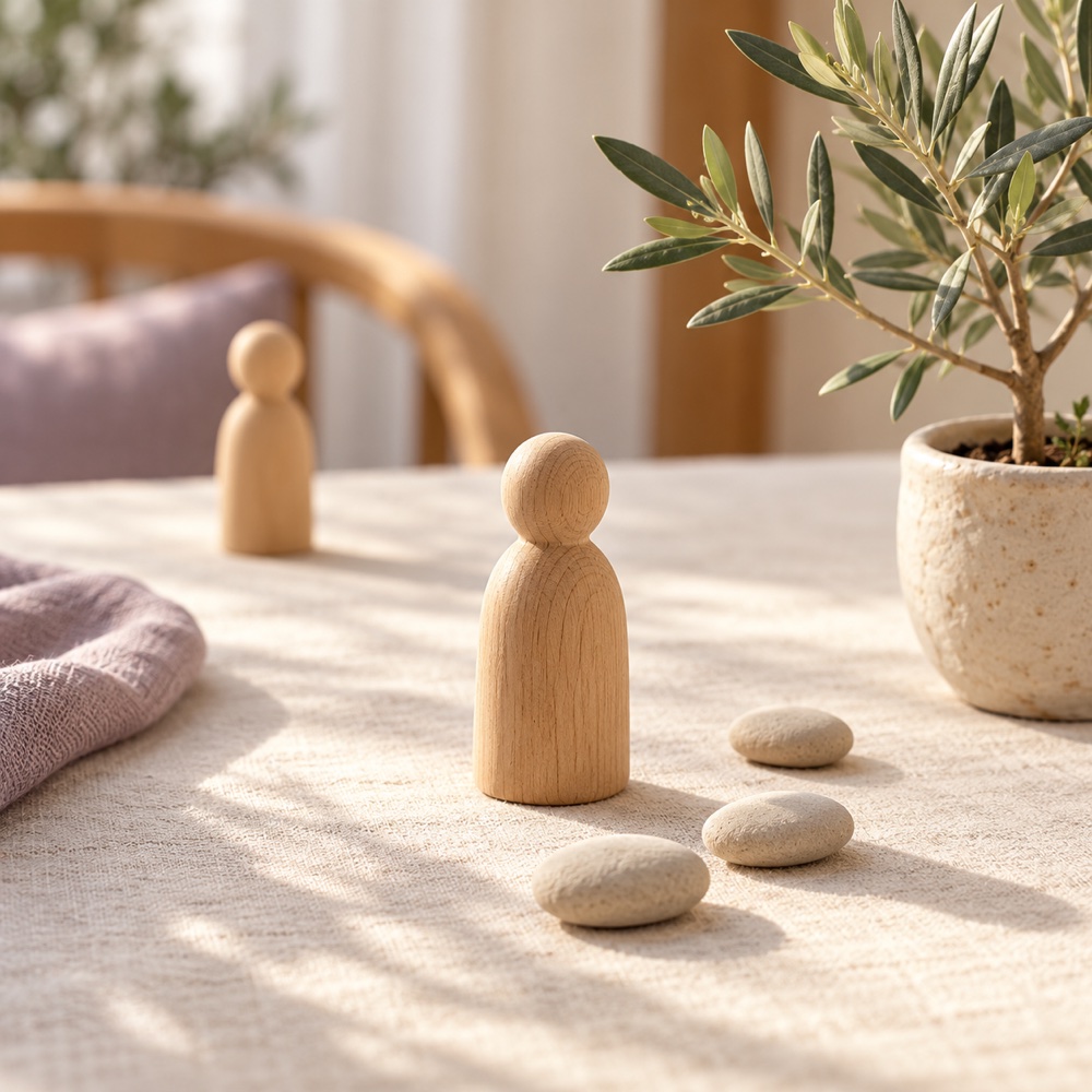 Figuras, piedras y olivo de Proceso Raíz