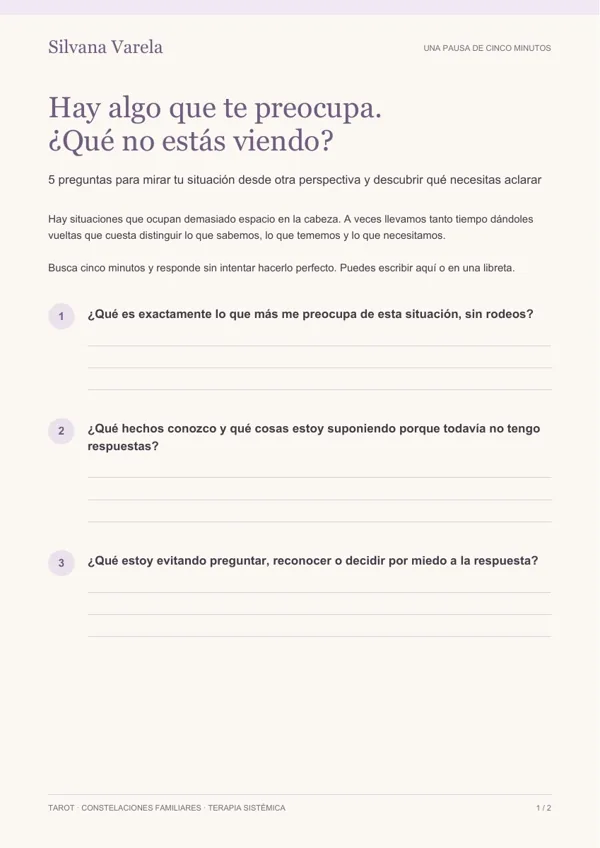 Vista del interior de la guía gratuita con preguntas y espacio para escribir