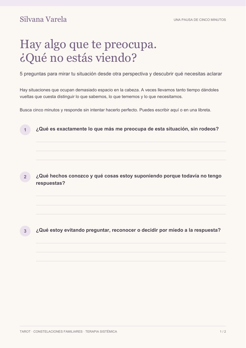 Vista del interior de la guía gratuita con preguntas y espacio para escribir